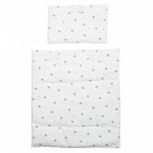 Puppenbettdecke und Kissen STARS weiß
