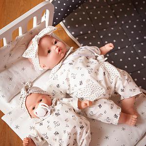 Puppenbettdecke und Kissen STARS weiß