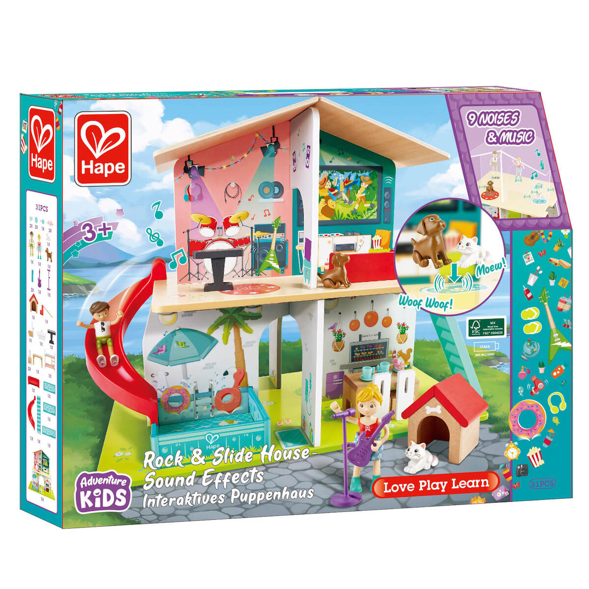 Puppenhaus mit Soundeffekten ROCK&SLIDE Hape