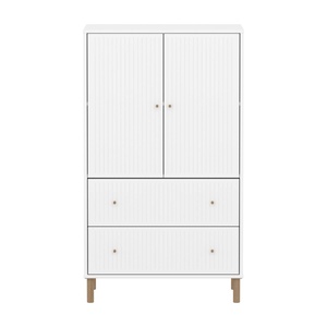 Schrank 2 Türen und 2 Schubladen Rillen mit Fuß SAGA Flexa weiß Eiche