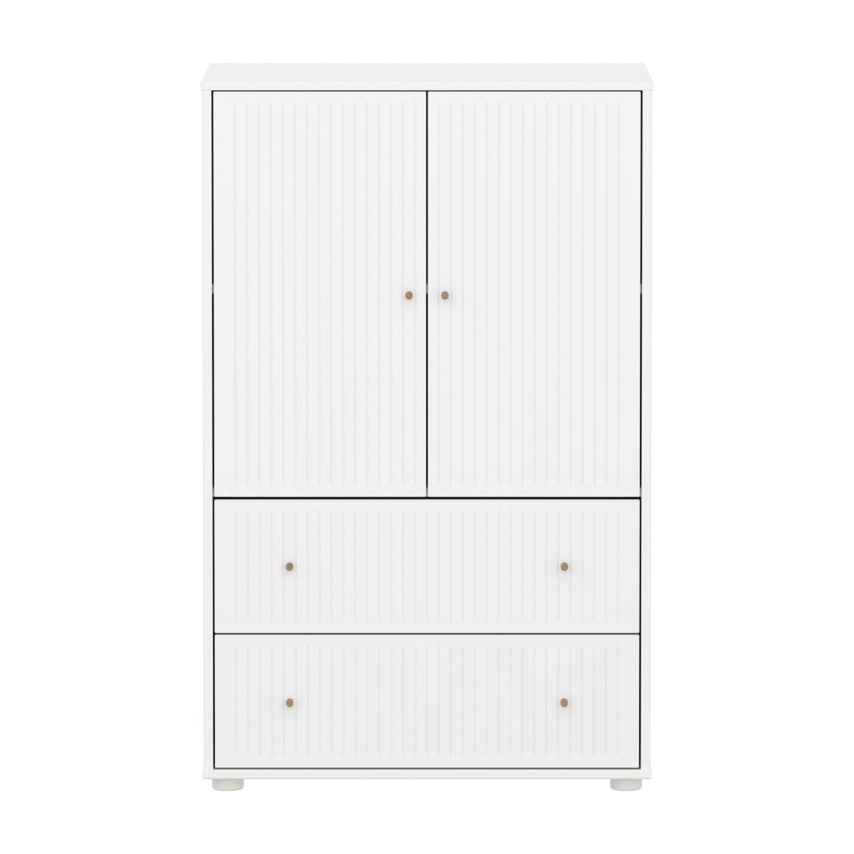 Schrank 2 Türen und 2 Schubladen Rillen SAGA Flexa weiß Eiche