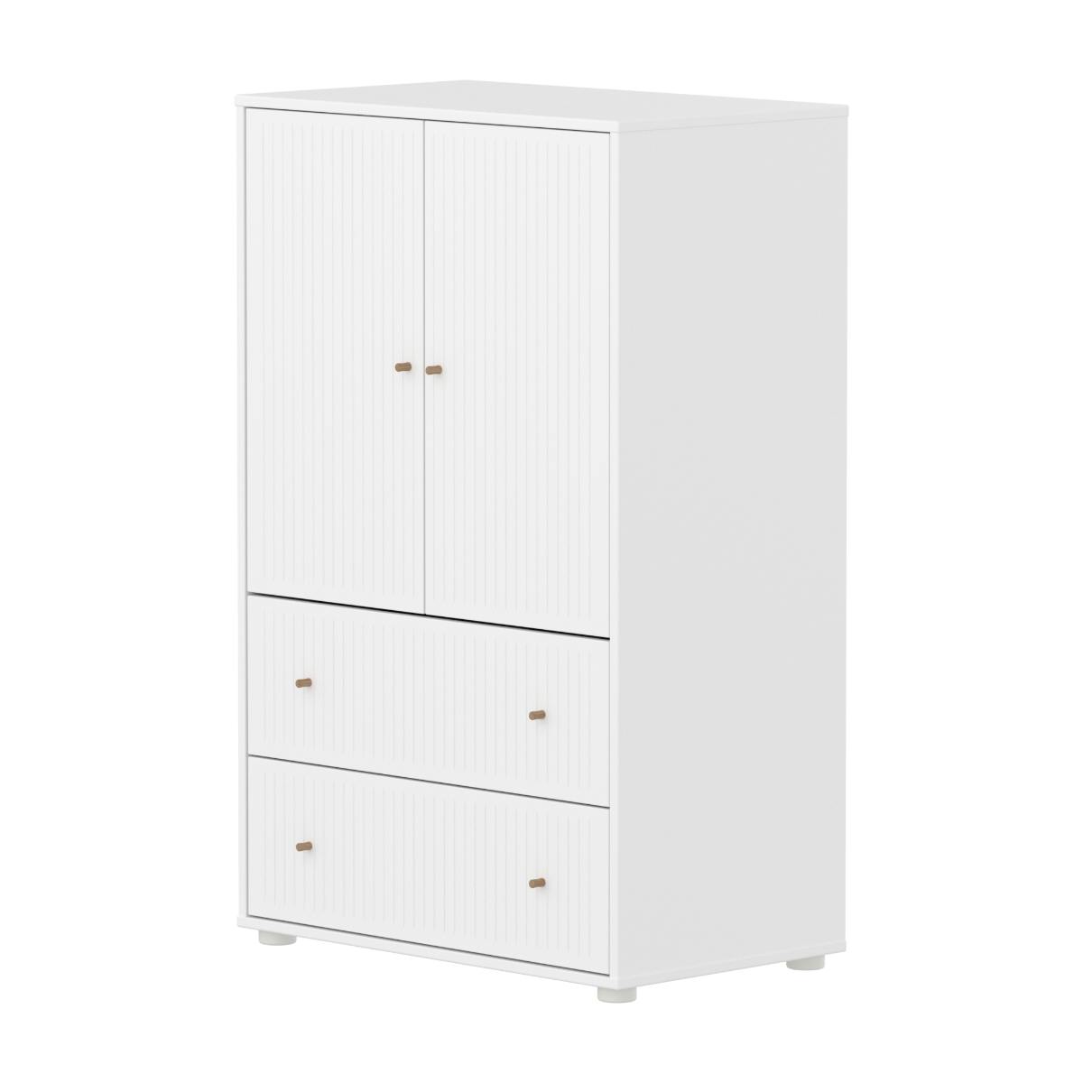 Schrank 2 Türen und 2 Schubladen Rillen SAGA Flexa weiß Eiche