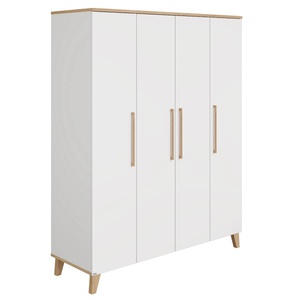 Schrank 4T ohne Spiegel, 4 Türen, 2 Zwischenwände, 8 schmale Einlegeböden, 2 breite Einlegeböden, 2 breite Kleiderstangen OSCAR Paidi Eiche Nebraska / weiß