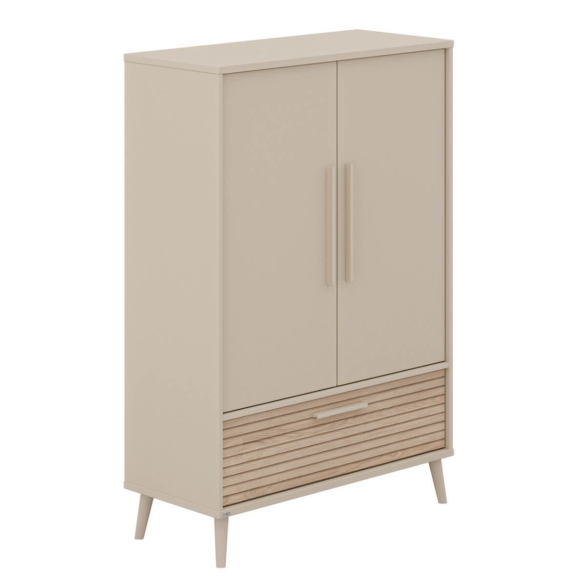 Schrank Tiny 2T1S, 2 Türen Kaschmir Beige, 1 Schublade Groovy Oak, 1 Mittelwand, 2 schmale Regalböden, 1 schmale Kleiderstange EEFJE Paidi Kaschmir Beige / Eiche