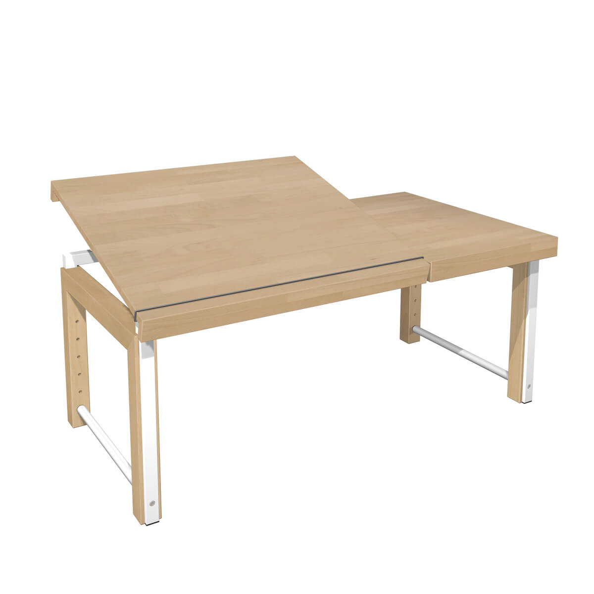 Schreibtisch schrägstellbar 2/3 ZIGGY de Breuyn aus massiver Buche in Ausführung natürlich - Metall weiß