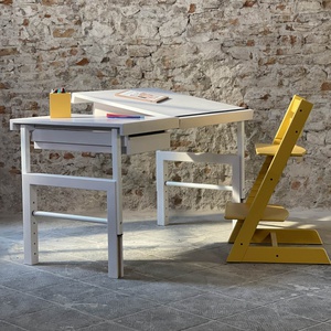 Schreibtisch schrägstellbar 2/3 ZIGGY de Breuyn aus massiver Buche in Ausführung weiß - Metall weiß