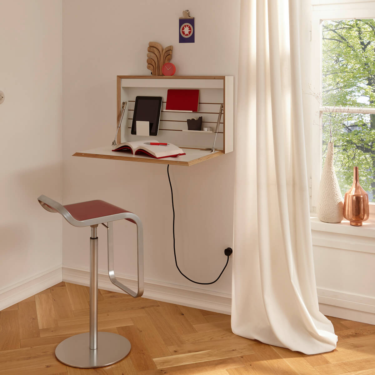 Sekretär FLATBOX Müller Small Living weiß-Birkenkante