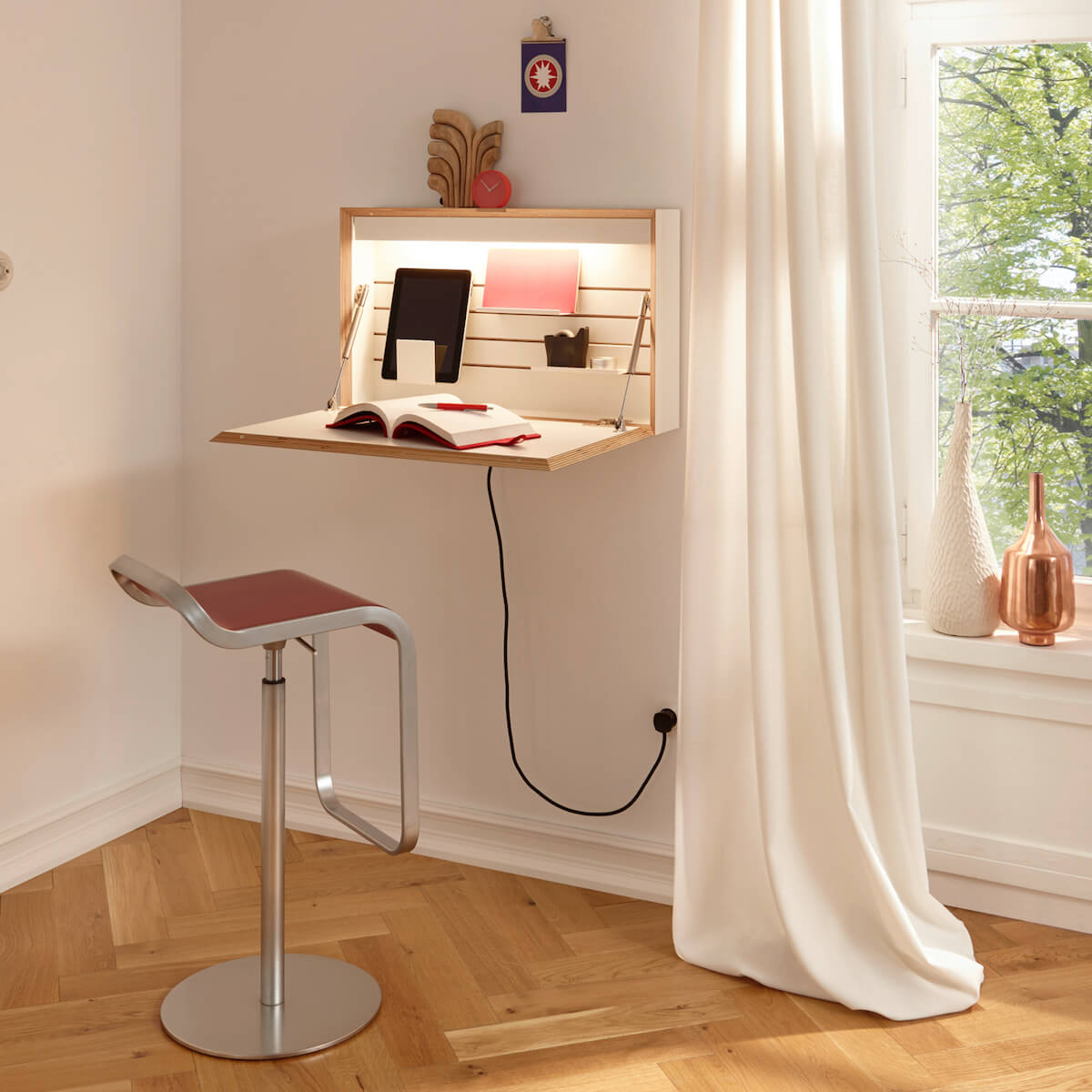 Sekretär FLATBOX Müller Small Living weiß-Birkenkante