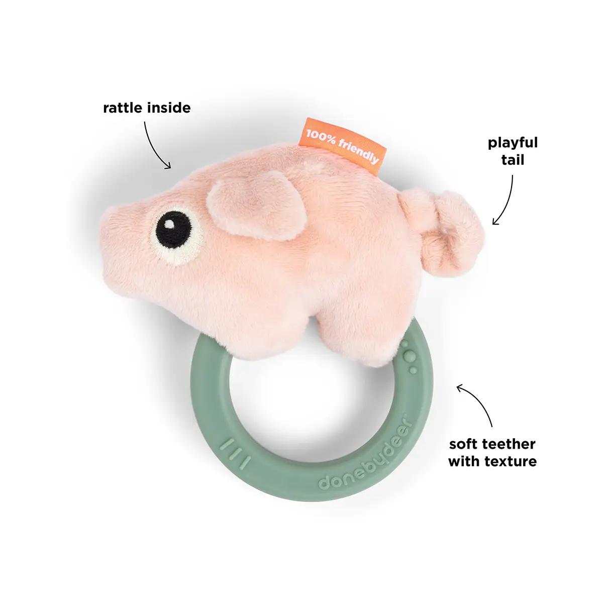 Sensory rattle w/teether Pigee Done by deer Colour mix