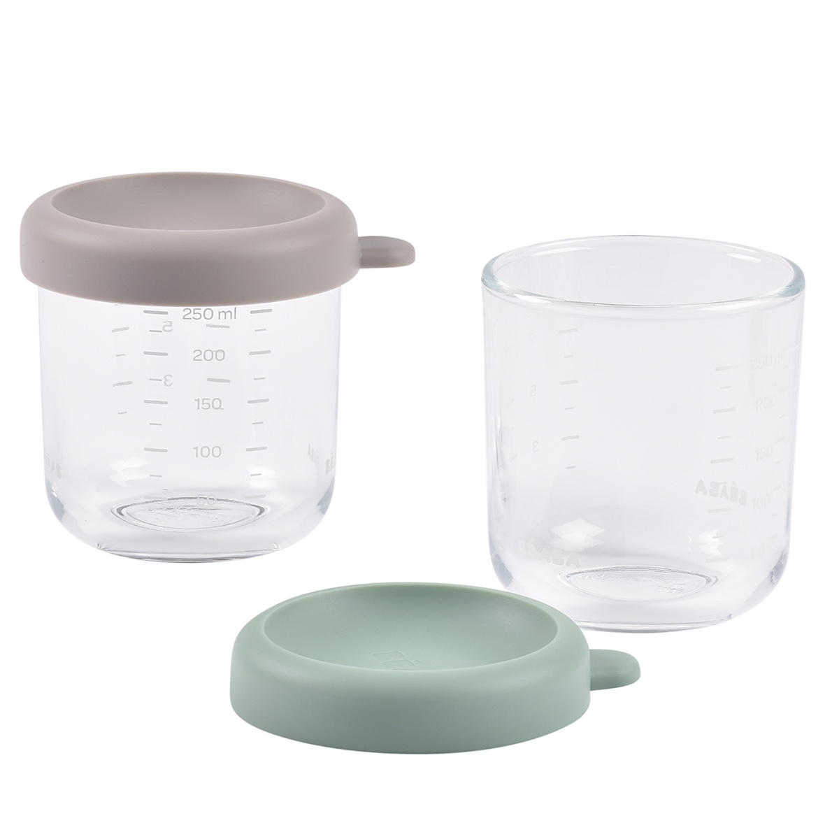 Set aus 2 Gläsern 250ml Beaba grau grün