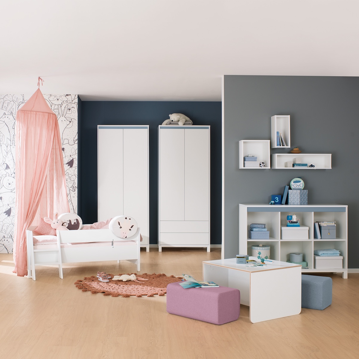 Sideboard 6 offene Fächer OLLI Paidi weiß blau matt