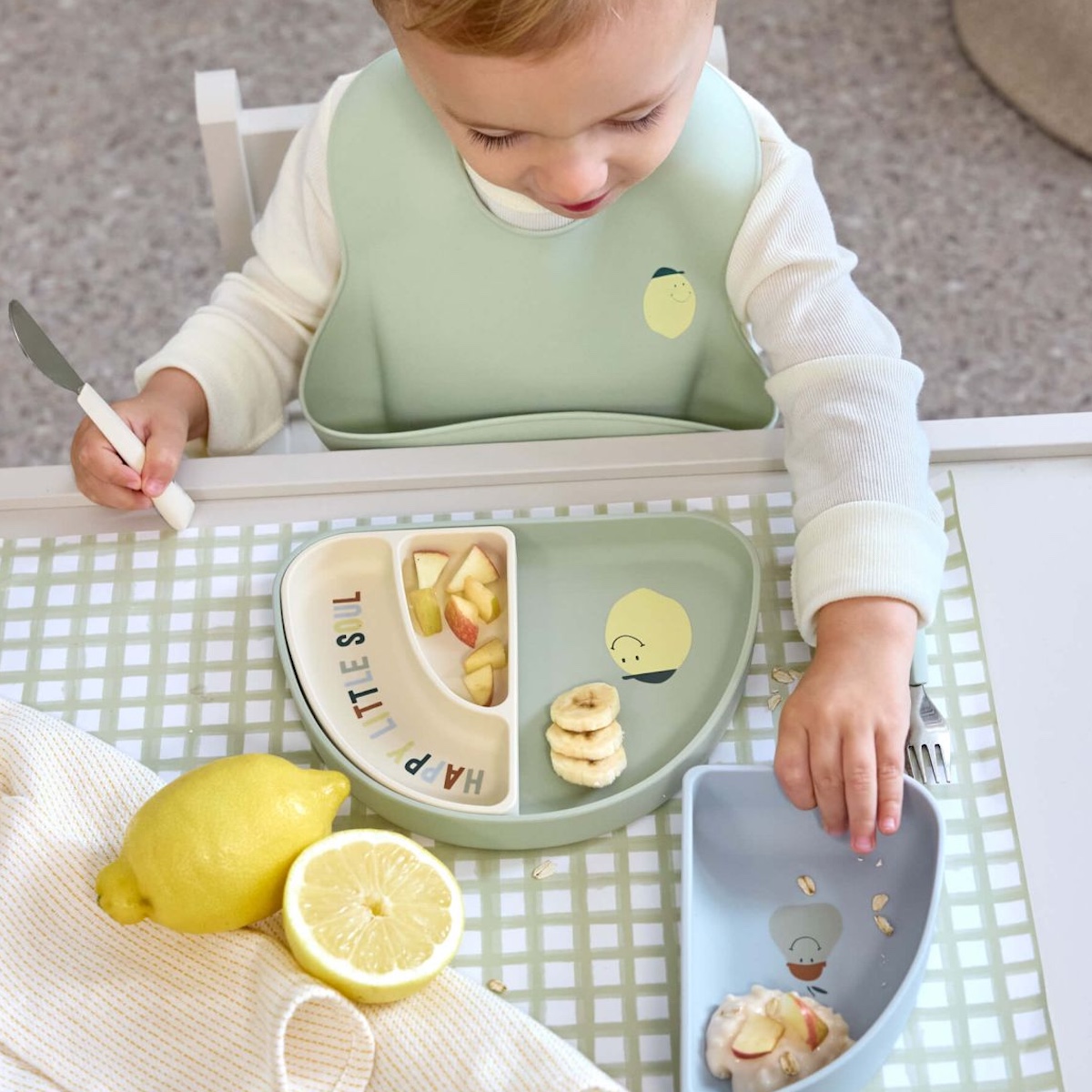 Silicon Section Dish Set 3pcs Happy Fruits Lemon Laessig