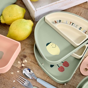 Silicon Section Dish Set 3pcs Happy Fruits Lemon Laessig
