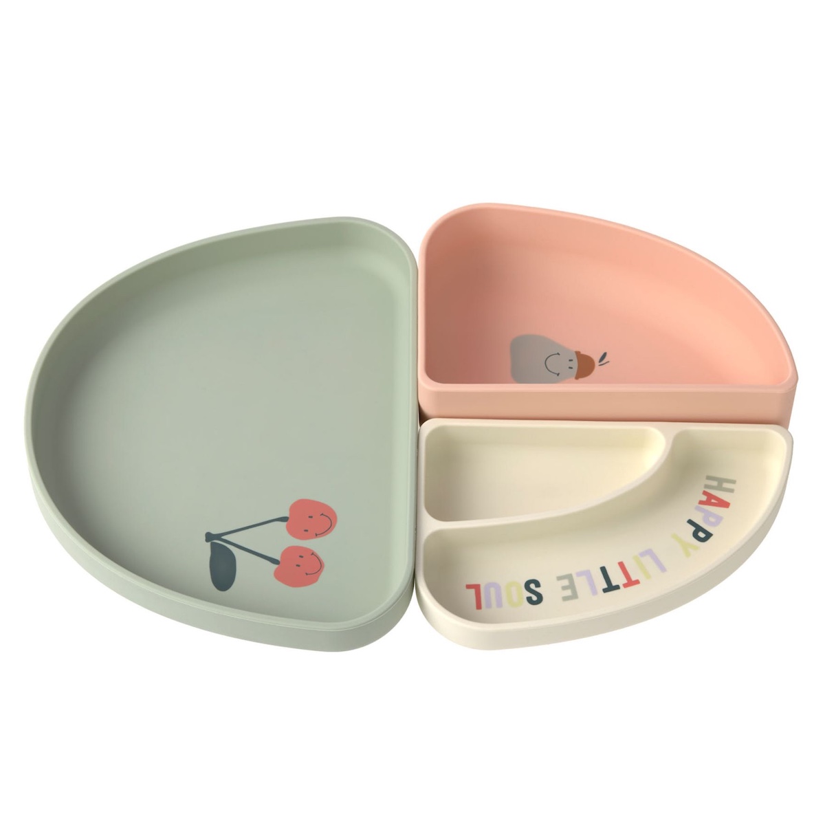 Silikon Section Dish Set 3pcs Happy Fruits Cherry Laessig