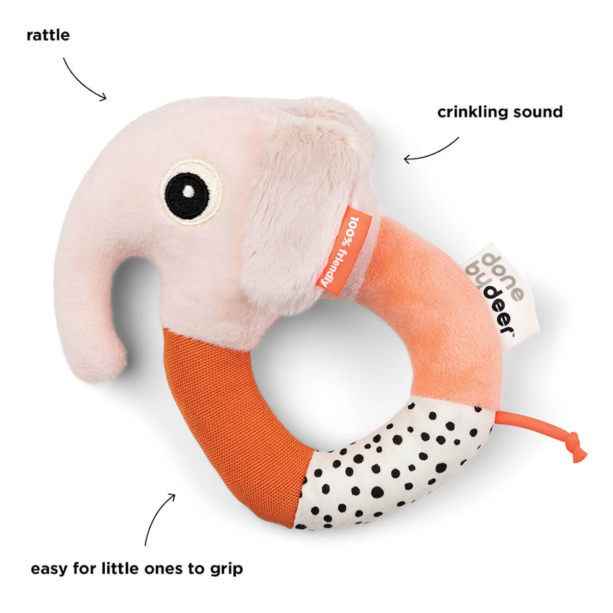 Sonajero sensorial anilla Elphee Rosa Done by Deer