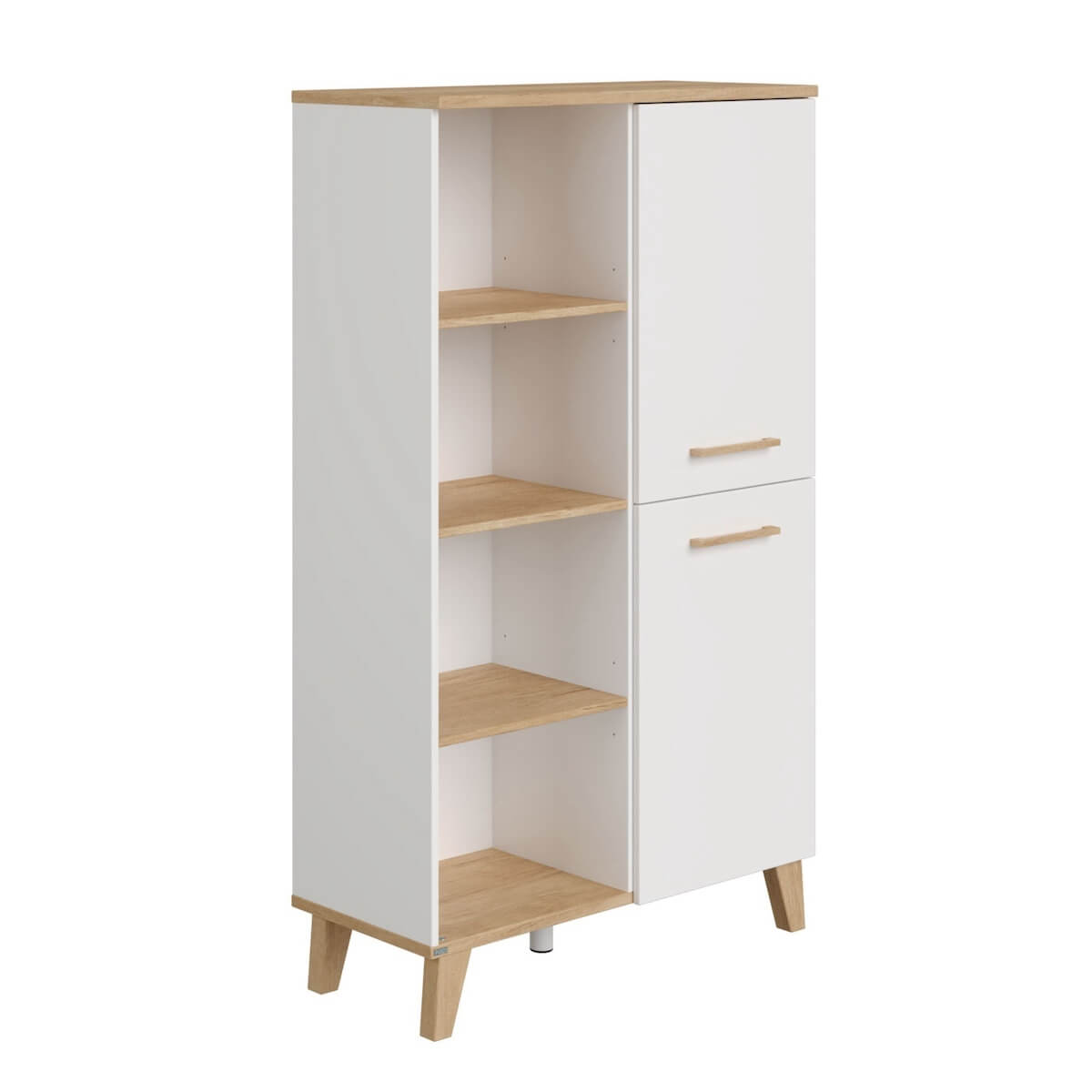 Standregal, 2 Ports rechts 4 offene Fächer, OSCAR Paidi Eiche Nebraska / weiß