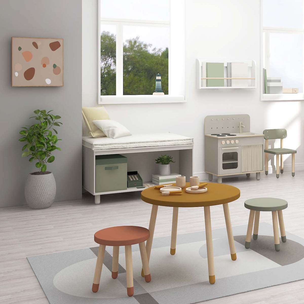 Stool DOTS Ø30x30cm  Blush MDF painted seat    Ash legs Flexa