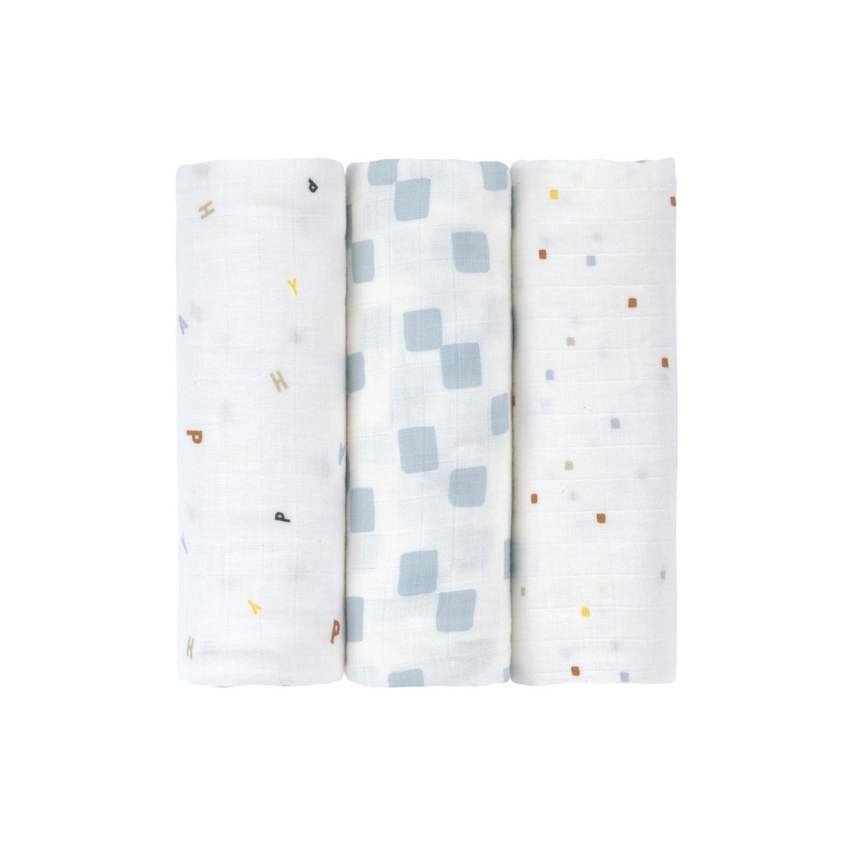 Swaddle & Burp Blanket L GOTS Happy Fruits blau 3tlg. 85x85cm Laessig