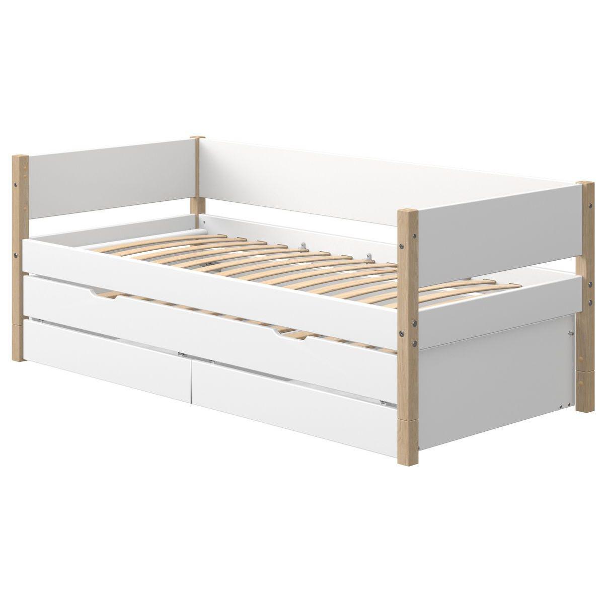 Tagesbett mitwachsend 200x90cm Ausziehbett-2 Schubladen NOR Eiche-weiß