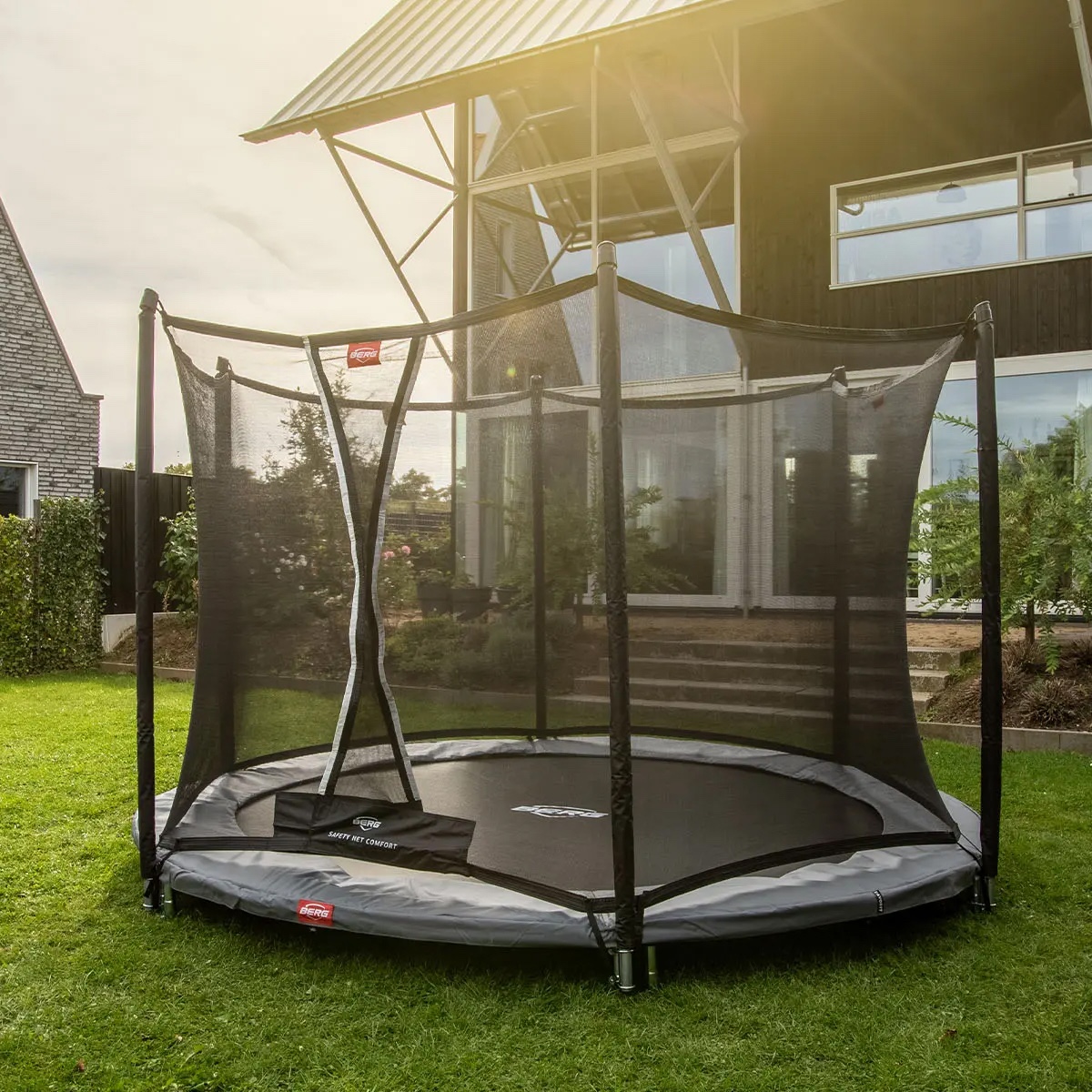 Trampolin 270cm InGround FAVORIT + Safety Net Comfort Berg grey