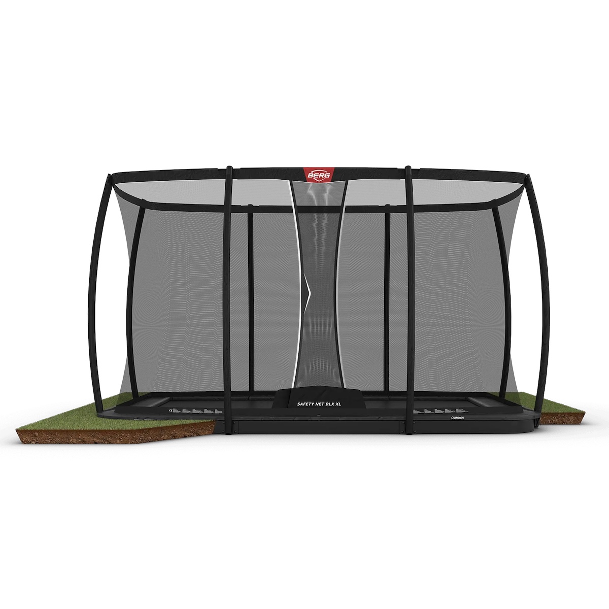 Trampolin 410cm FlatGround ULTIM CHAMPION + Safety Net Deluxe XL Berg grey