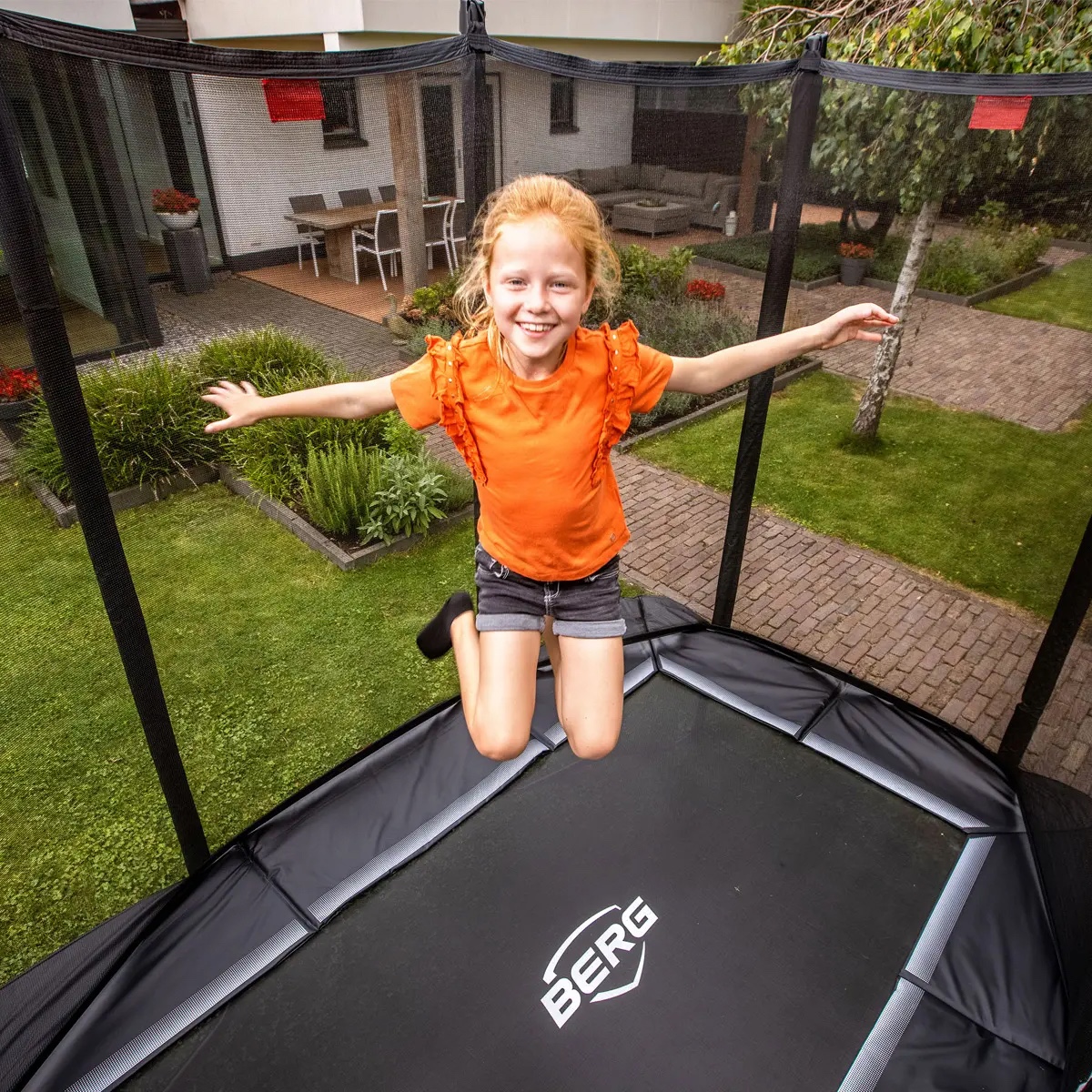 Trampolin 410cm Regular ULTIM FAVORIT + Safety Net Comfort Berg grey