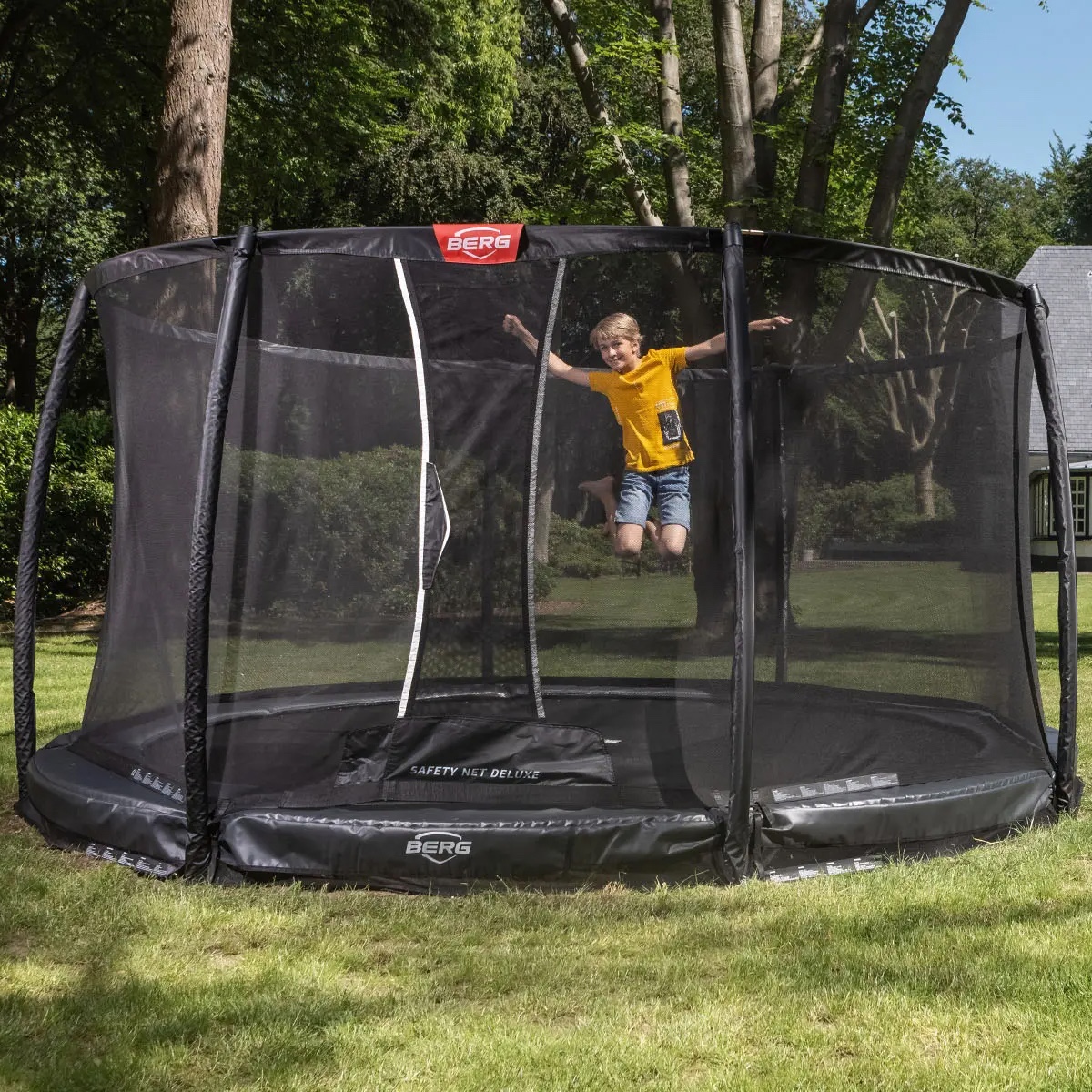 Trampolin InGround 430cm CHAMPION + Safety Net Deluxe Berg grey