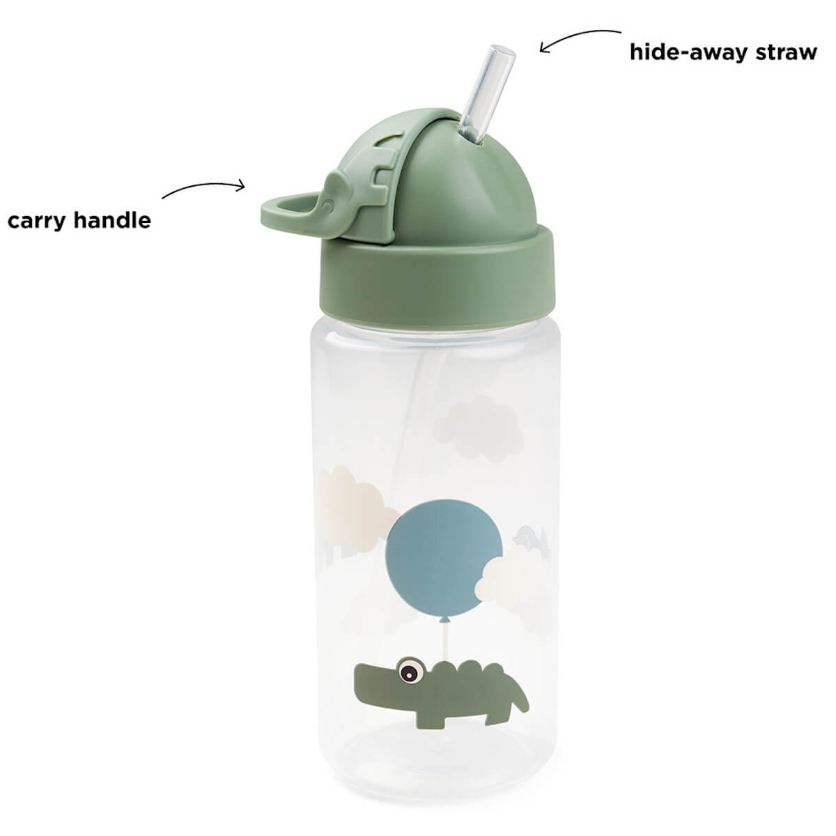 Trinkflasche mit Strohhalm Croco Done von Deer Grün