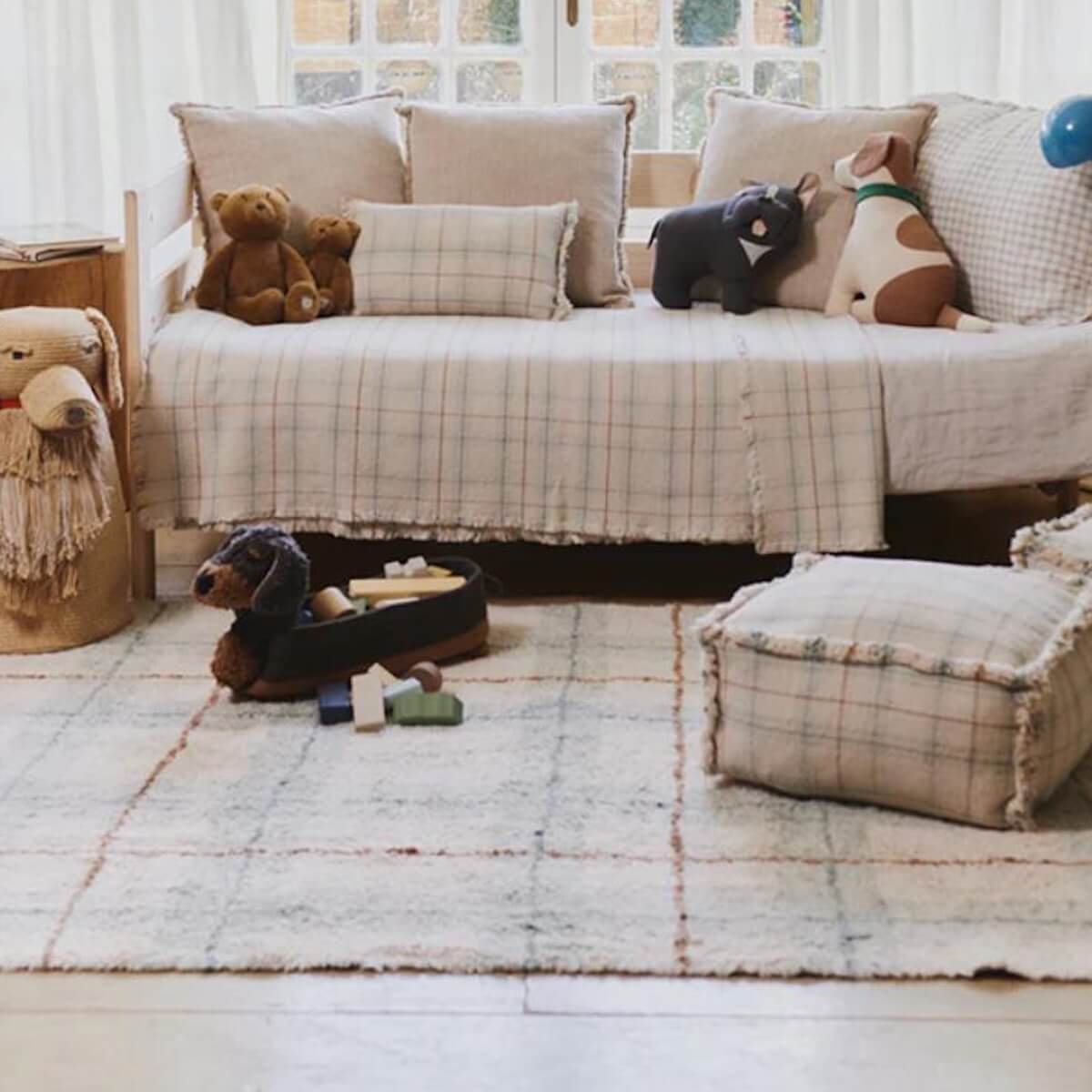 Waschbarer Teppich 140x190cm TARTAN Wouf wouf Lorena Canals blue sage