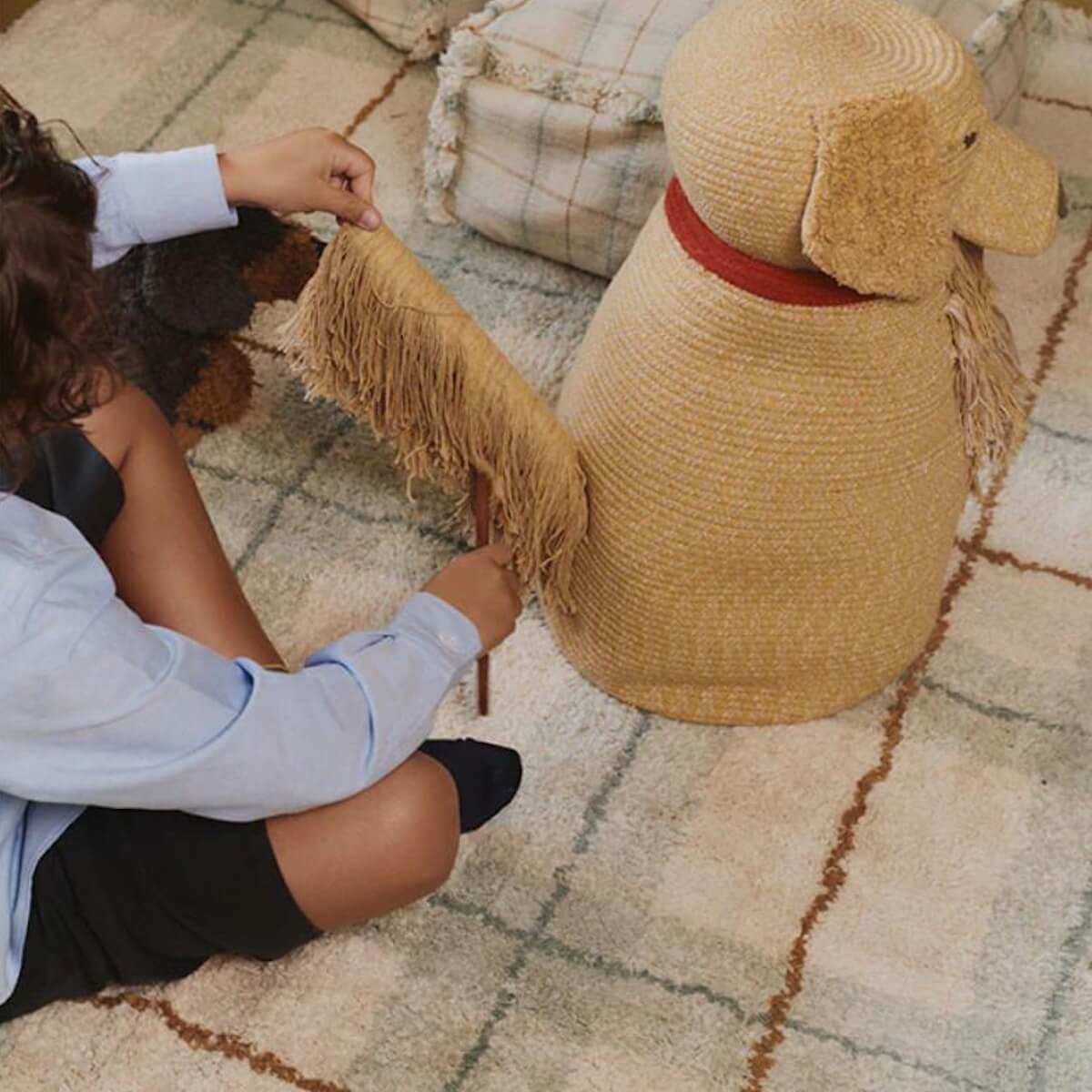 Waschbarer Teppich 140x190cm TARTAN Wouf wouf Lorena Canals blue sage