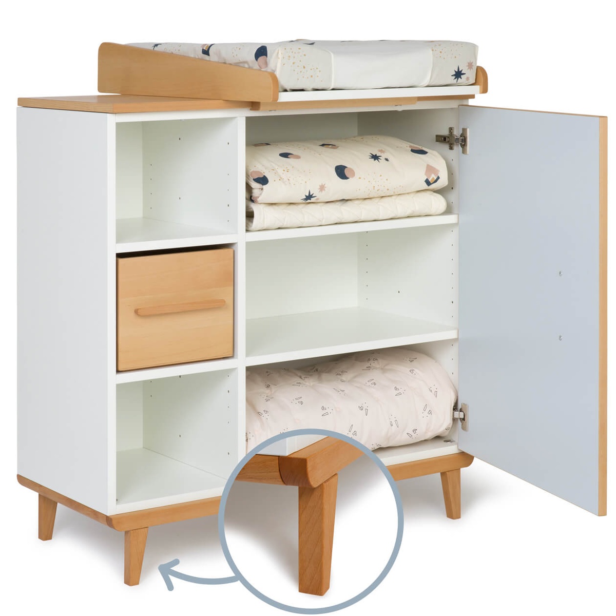 Wickelkommode 1 Tür 3 Nischen NADO Retro Buche sky blue