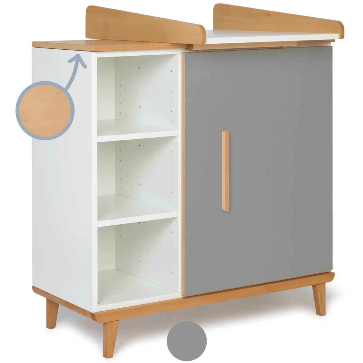 Wickelkommode 1 Tür 3 Nischen NADO Retro Buche slate grey