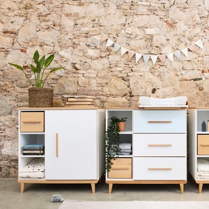 Wickelkommode 1 Tür 3 Nischen NADO Retro Buche white