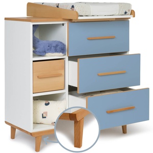 Wickelkommode 3 Schubladen 3 Nischen NADO Retro Buche capri blue