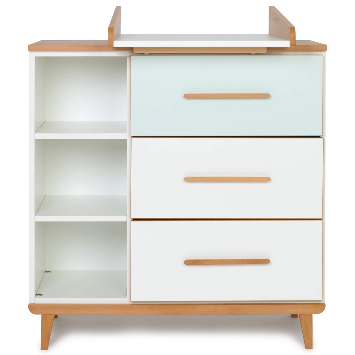 Wickelkommode 3 Schubladen 3 Nischen NADO Retro Buche mint-white