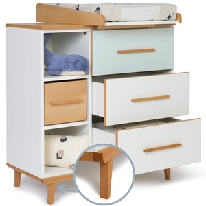 Wickelkommode 3 Schubladen 3 Nischen NADO Retro Buche mint-white