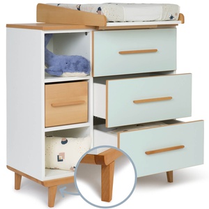 Wickelkommode 3 Schubladen 3 Nischen NADO Retro Buche mint