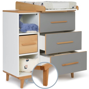 Wickelkommode 3 Schubladen 3 Nischen NADO Retro Buche slate grey