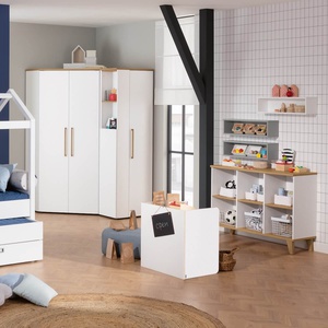 Winkelschrank 2T, 2 Ports, 4 Etagen, 2 große Etagen, 2 große Kleiderstangen, kann mit der rechten oder der linken Kante gebaut werden. OSCAR Paidi Eiche Nebraska / weiß